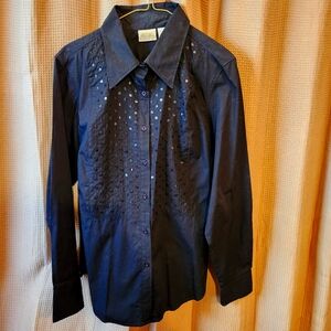 Black Button-Up Blouse w/sequins on Front